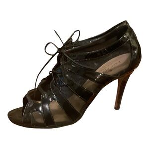 Kate Spade Black Patent Leather Mesh Tie Up High Heel Italy Size 7